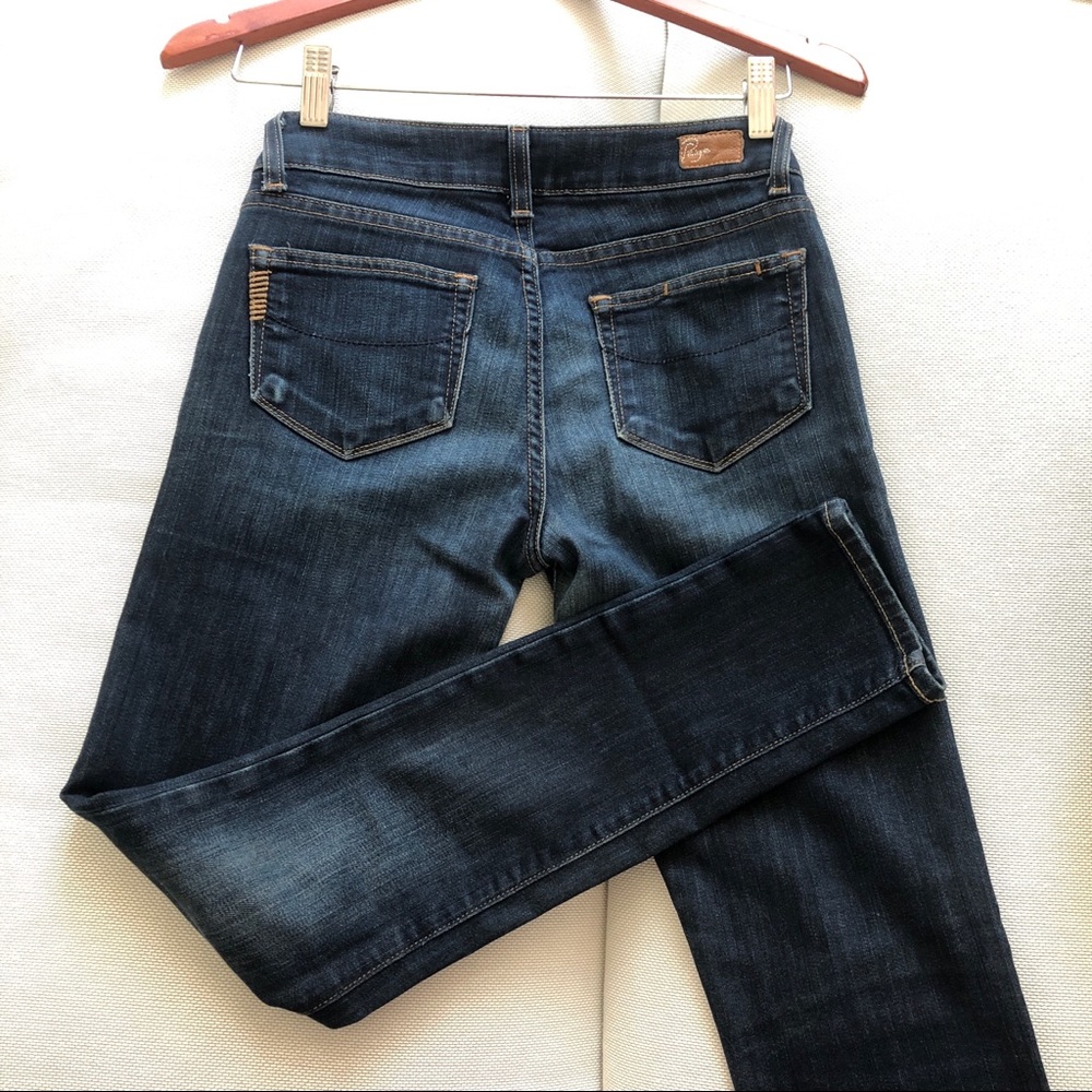 Paige dark blue distressed skinny jeans